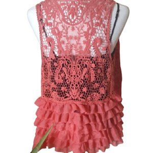 3/$20  Pink Sleeveless Crochet Ruffle trim coverup